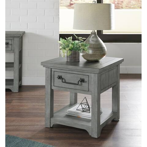 Beach House Dove Grey Solid Wood 1-Drawer End Table