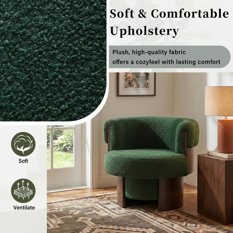 Modern 32'' Curved Sculptural Swivel Barrel Chair, 360° Swivel Base, Upholstered Accent Chair