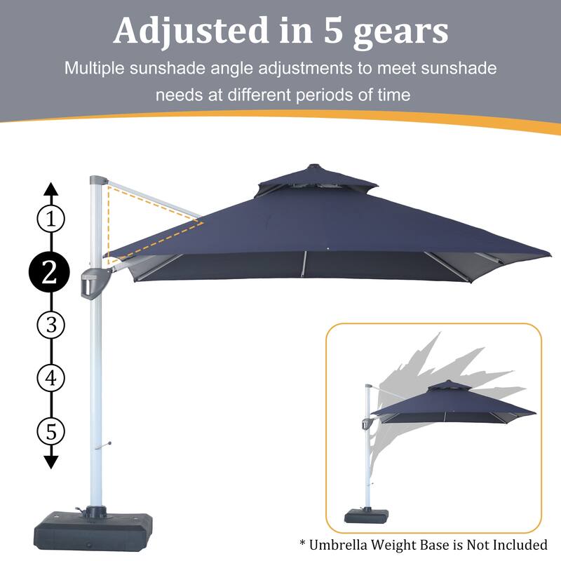 Clihome 10ft Outdoor Patio Cantilever Square Umbrella with Protective Cover