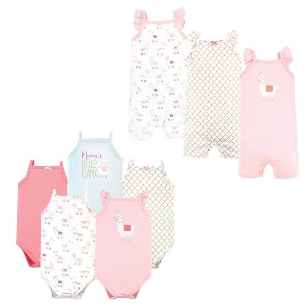 slide 1 of 1, Hudson Baby Infant Girl Cotton Bodysuits and Rompers, 8-Piece, Llama 0 - 3 Months - Pink