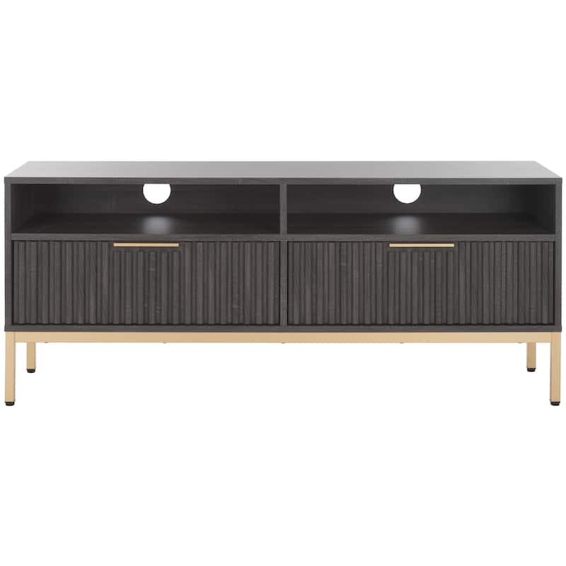 SAFAVIEH Lylia 2-Drawer 2-Shelf Entertainment Media Stand (Fits up to 65" Flatscreen TV) - 60.4 in. x 15.6 in. x 24.8 in. - Distressed Black/Gold