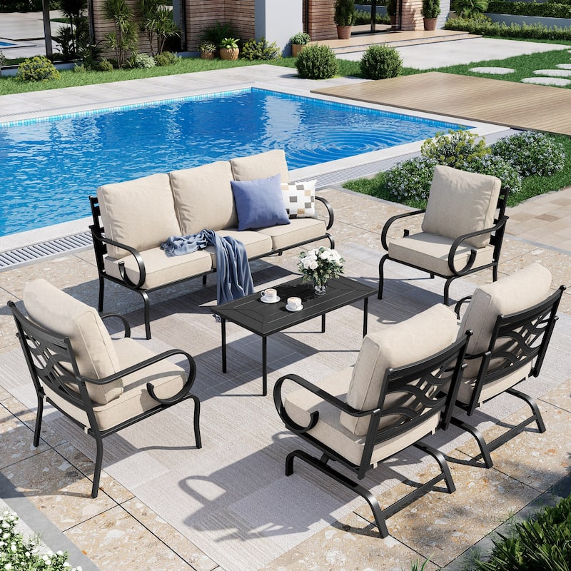 MAISON ARTS 5/7-Seat Patio Conversation Set with 3-Seat Sofa, 2/4 Single Chairs, 2-Seat Sofa and 1 Coffee Table - Set 4 - 6-Piece