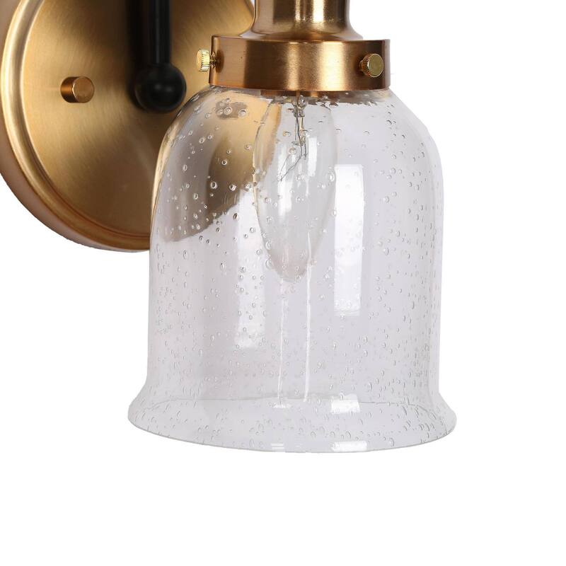 Modern 1-Light Black Gold Wall Sconces Bell Seeded Glass Bathroom Vanity Lighting - 4.7" L x 7" W x 9" H