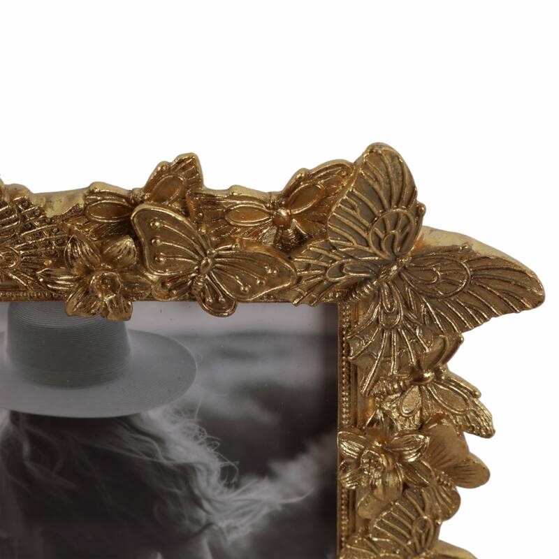 5 in. x 7 in. Gold Polyresin Butterfly in Bloom Photo Frame