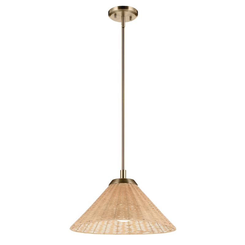 Kichler Lighting Bekah 18 Inch 1 Light Convertible Pendant with Opal Glass and Handwoven Rattan Shade in Champagne Bronze
