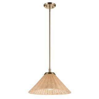 Kichler Lighting Bekah 18 Inch 1 Light Convertible Pendant with Opal Glass and Handwoven Rattan Shade in Champagne Bronze