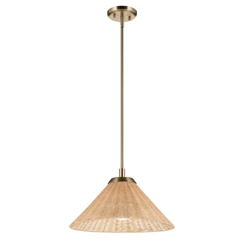 Kichler Lighting Bekah 18 Inch 1 Light Convertible Pendant with Opal Glass and Handwoven Rattan Shade in Champagne Bronze