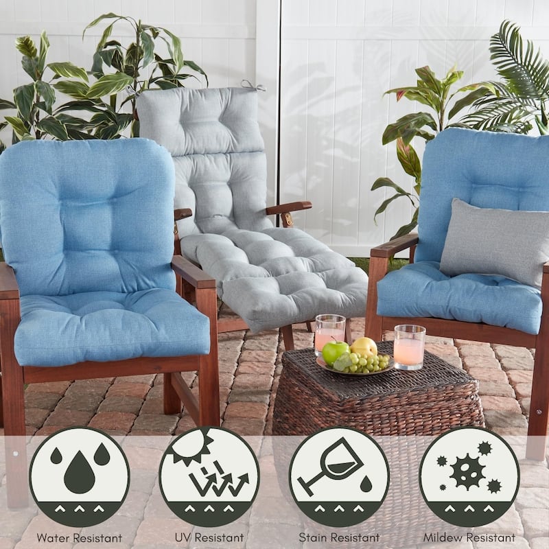 Outdoor 21 x 42-inch Heathered Solid Seat/Back Chair Cushion (Set of 2) (Cushions Only)