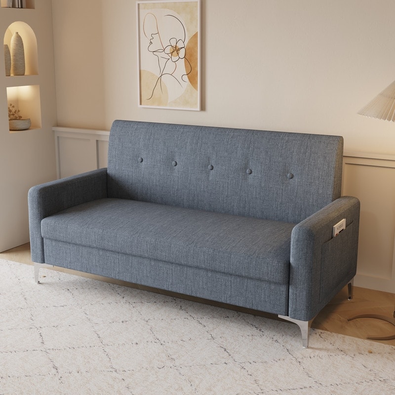 57.1" Two-Seater Sofa With Storage Function - Grey