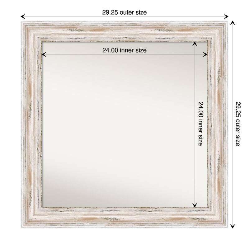 Alexandria White Wash Framed Non-Beveled Custom Wall Mirror, Bathroom Vanity Mirror - Outer Size: 29.25 x 29.25