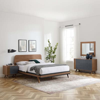 Dylan 4 Piece Bedroom Set with Bed, Nightstand, Dresser, Mirror
