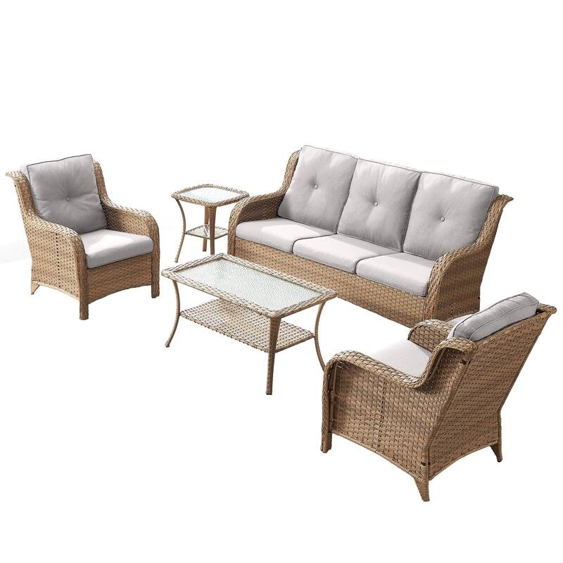 Outdoor Sofa Chair with Coffee Table and Ottoman
