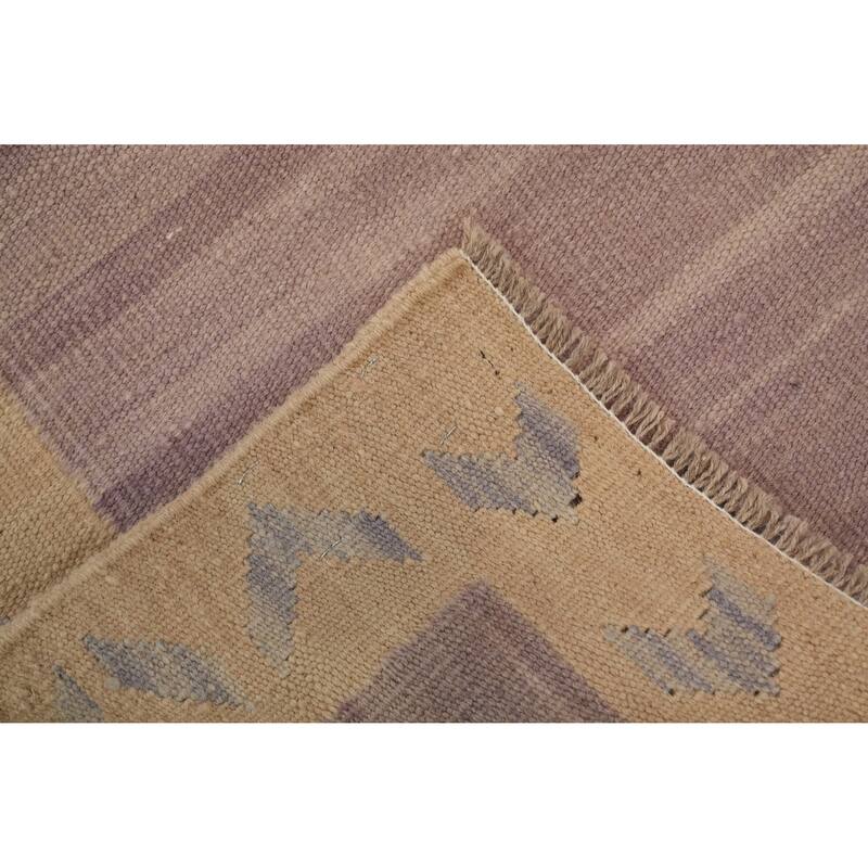 Hand Woven Oriental 100% Wool Carpet Southwestern Tribal Purples Kilim Runner Rug - 9' 7'' X 2' 8''