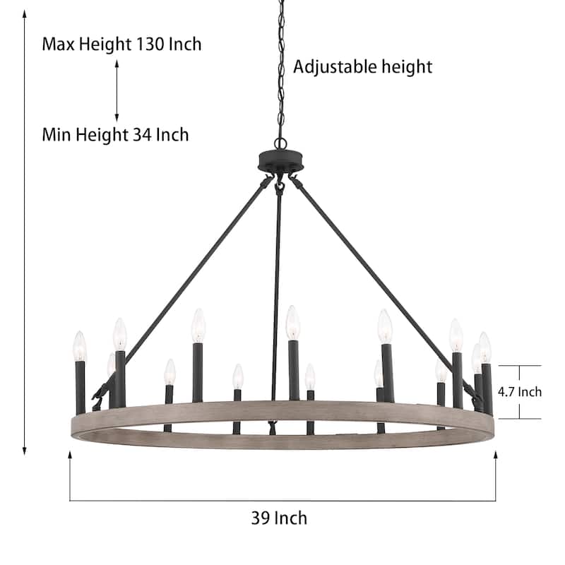 Acroma 15-light Farmhouse Large Wagon Wheel Candle Chandelier with UL Certified - D40'' * H130''