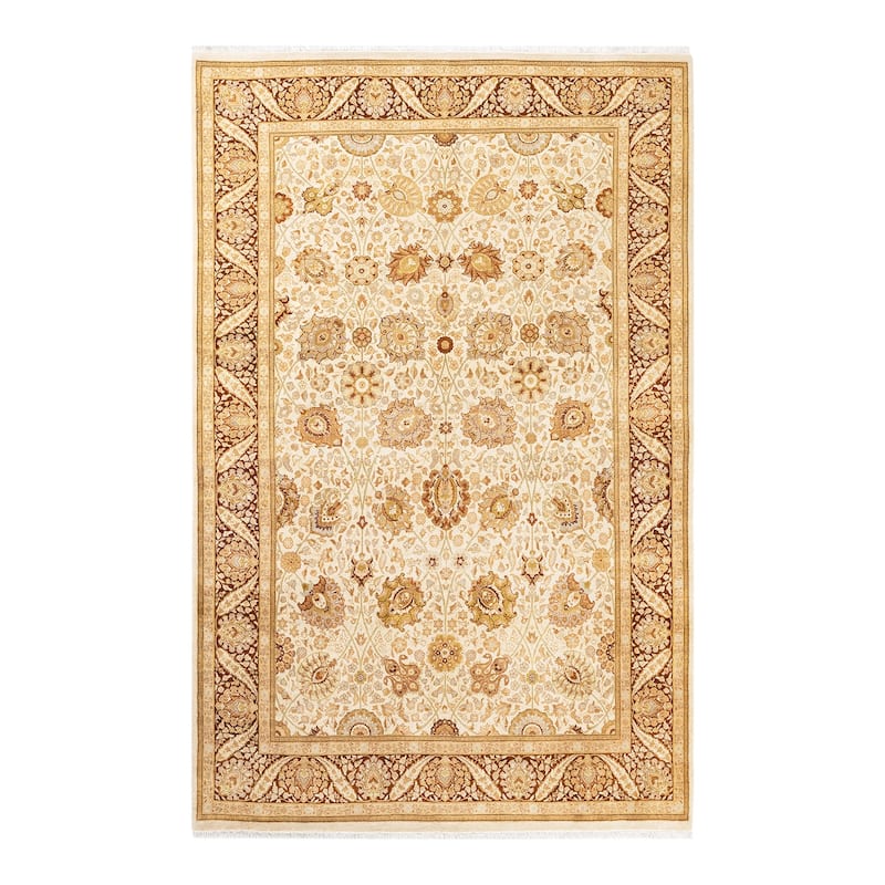 Overton Hand Knotted Wool Traditional Oriental Ivory Area Rug - 6' x 9' - Ivory - 6' x 9'
