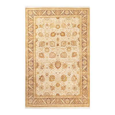 Overton Hand Knotted Wool Traditional Oriental Ivory Area Rug - 6' x 9'
