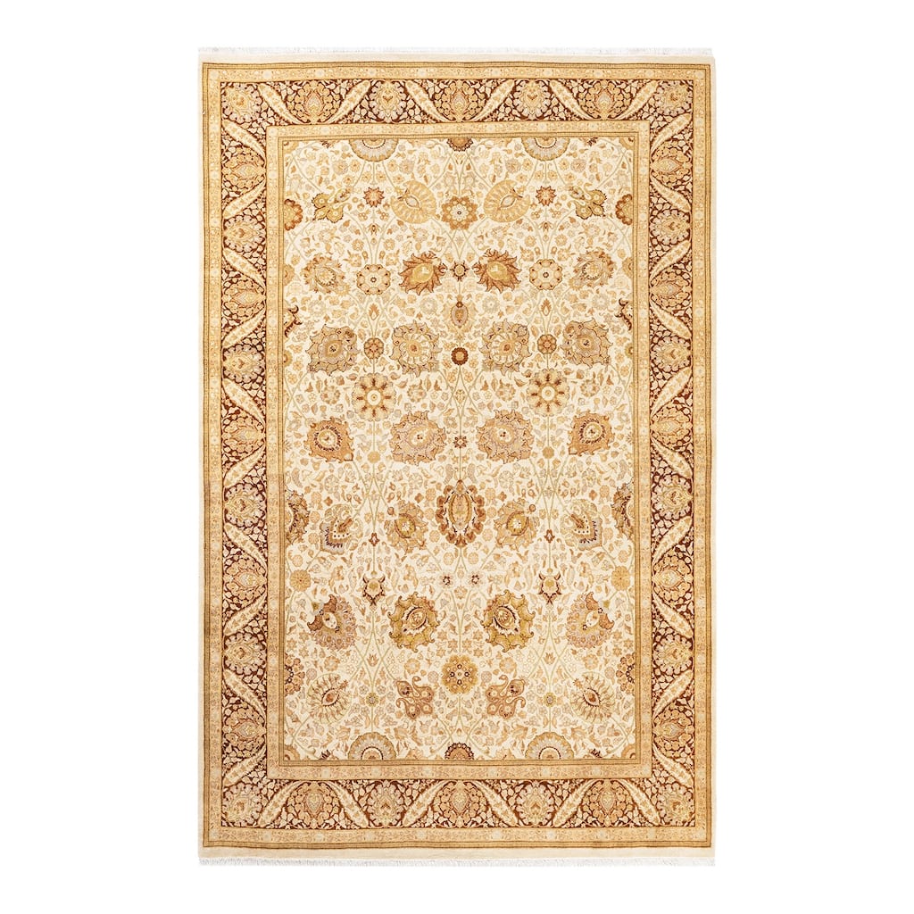 Overton Hand Knotted Wool Traditional Oriental Ivory Area Rug - 6' x 9'