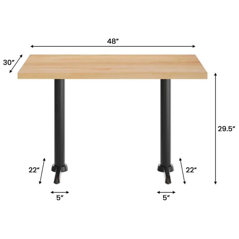 Rectangular Solid Wood Commercial Tabletop w/Two 22" x 22" Dining Height T-Bases - 30"W x 48"D x 29.5"H