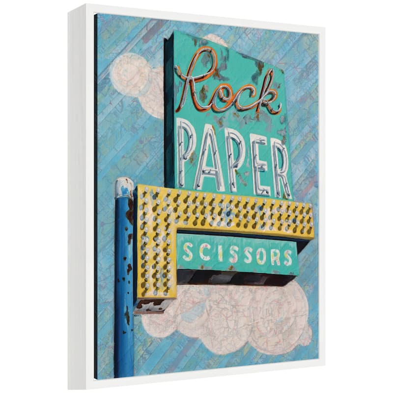 Kate and Laurel Rock Paper Scissors by Krista V. Allenstein Framed Canvas Wall Art Print - 18 x 24