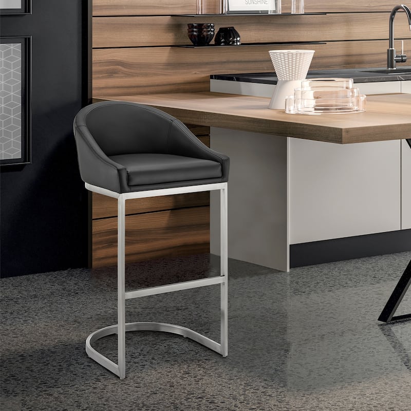 Katherine Upholstered Metal Bar or Counter Height Stool with Cantilever Base
