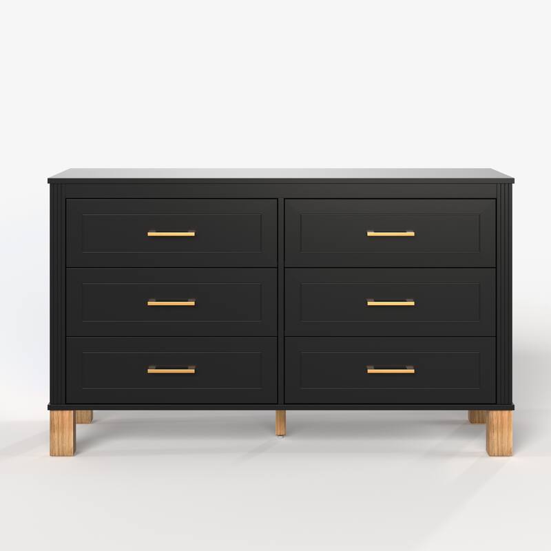 6-Drawer Double Dresser, Modern Storage Cabinet with Metal Handles & Solid Wood Legs