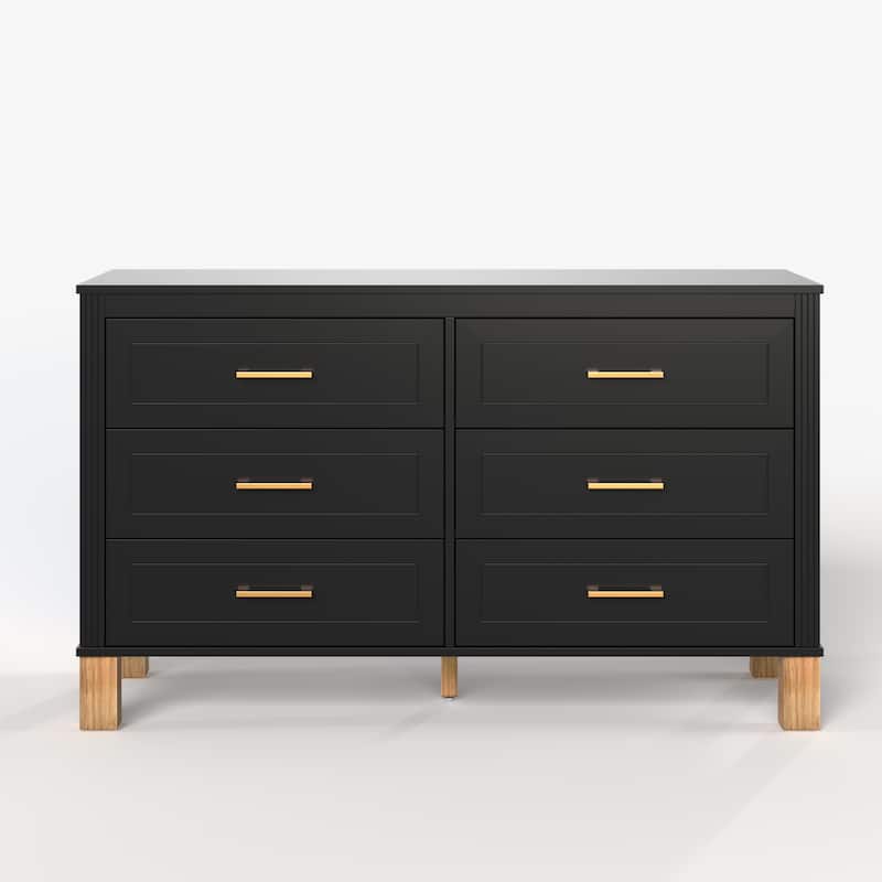 6-Drawer Double Dresser with Metal Handles & Solid Wood Legs, Kids Bedroom Storage Organizer