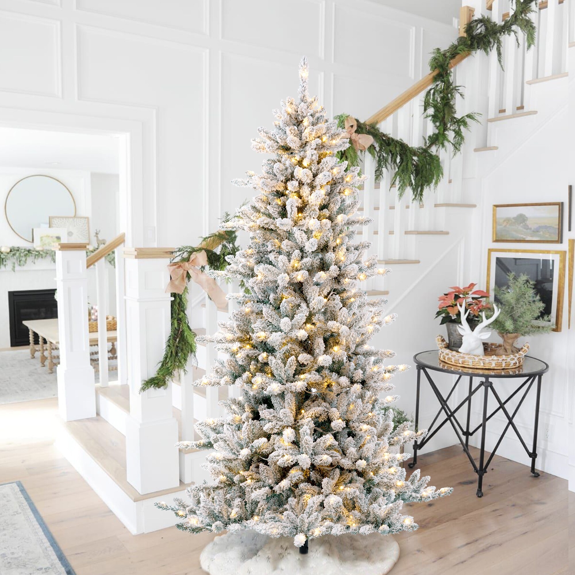 HOMCOM 6 ft. Flocked Christmas Tree with Pine Cones, Pre-Decorated Christmas Tree with Stand, Fir Christmas Tree