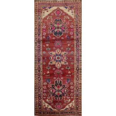 Hand Knotted Oriental 100% Wool Carpet Traditional Geometric Red Heriz Runner Rug - 10' 7'' X 3' 9''