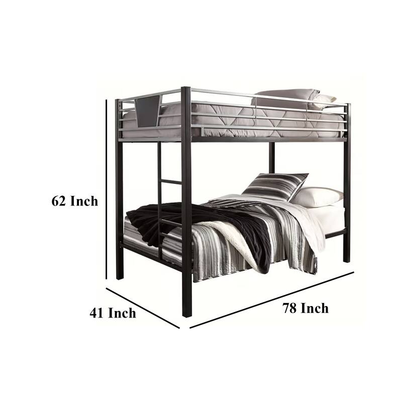Pala Twin Over Twin Bunk Bed, Guard Rails, Black and Gray Metal Frame
