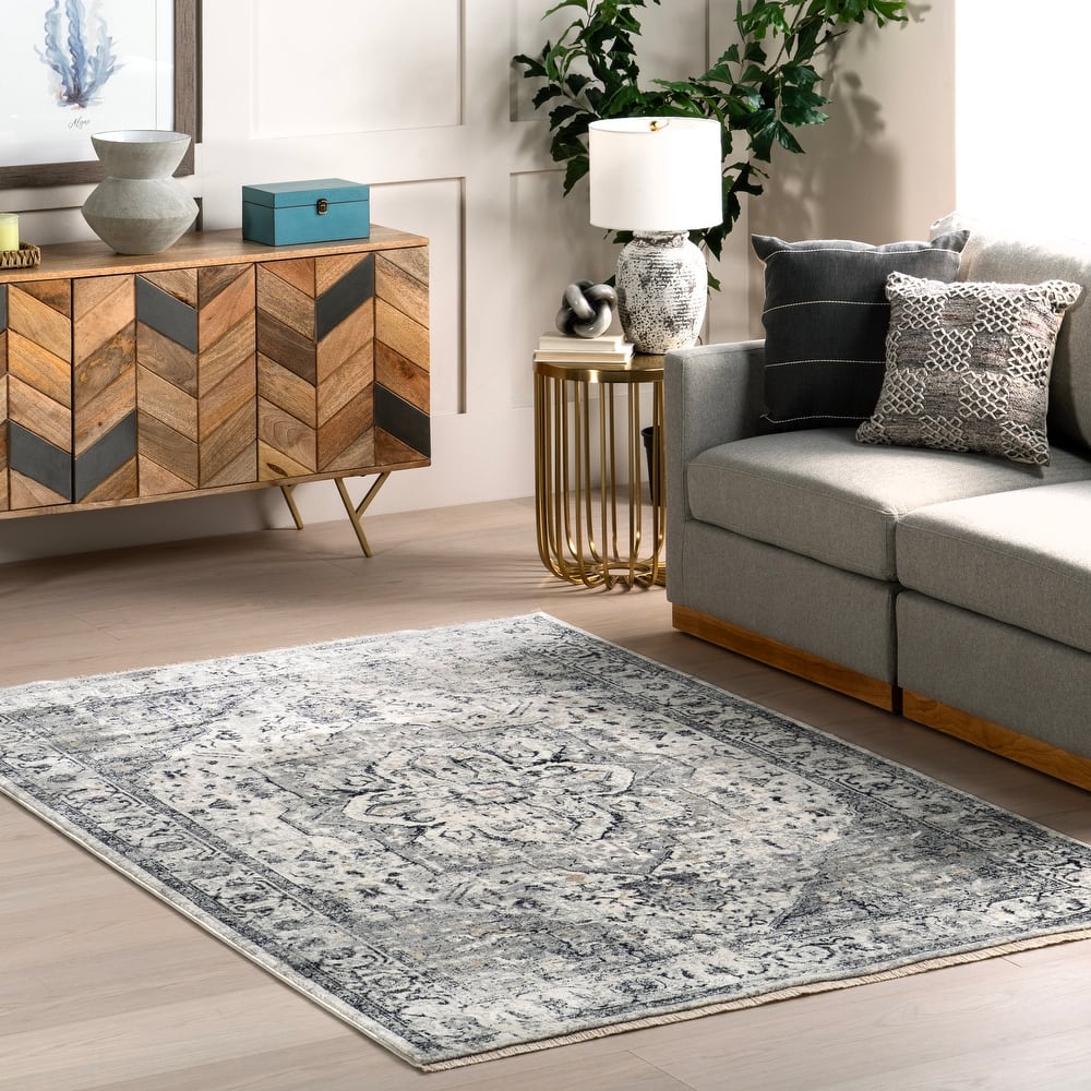 Nuloom Oliveira Floral Medallion Fringe Area Rug
