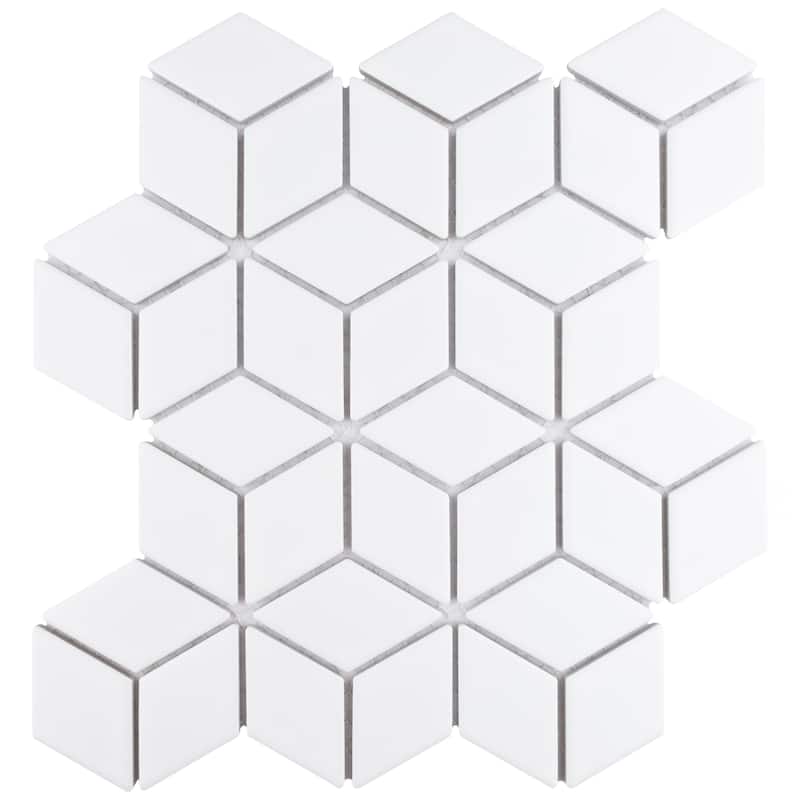 Merola Tile Hudson Rhombus Matte White 10-1/4" x 11-3/4" Porcelain Mosaic Floor and Wall Tile