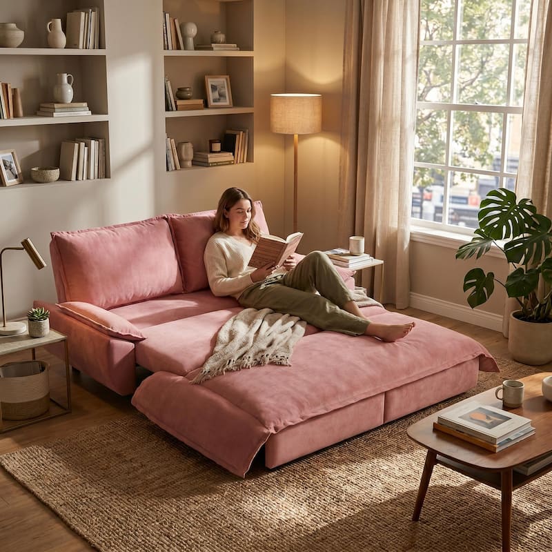 Homy Casa 73.2''/94.5" Queen/King Pull Out Sofa Bed, 3-in-1 Corduroy/Velvet Sleeper Couch