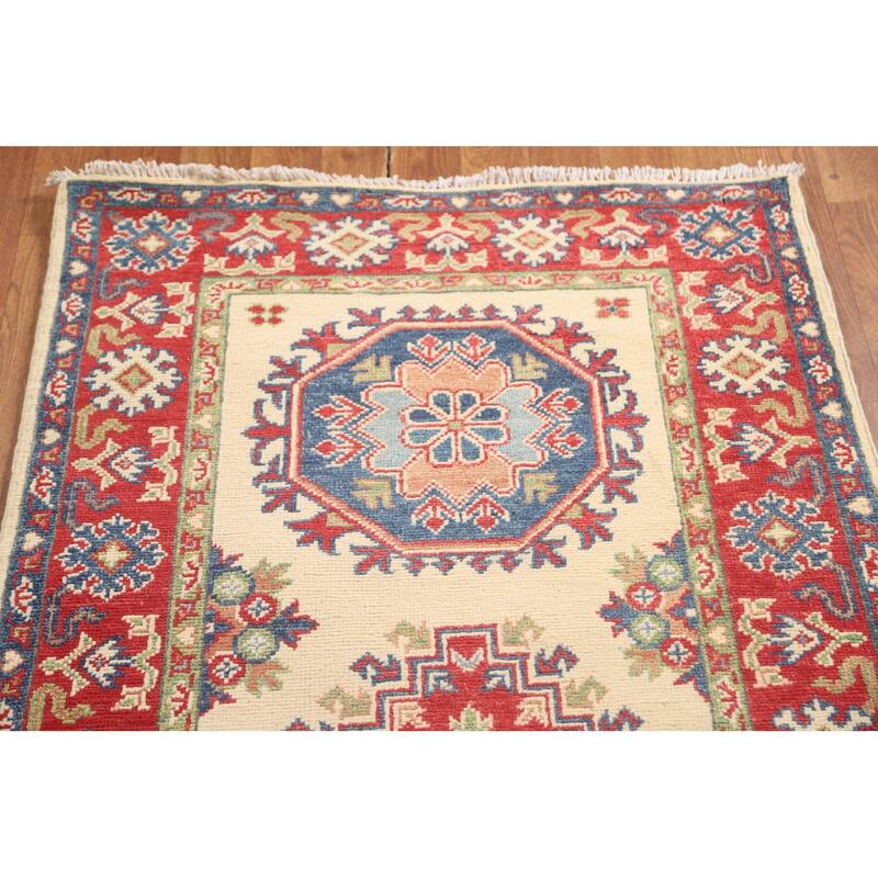 Kazak Runner Rug Hand-Knotted Beige Wool Carpet - 2'8" x 25'8"