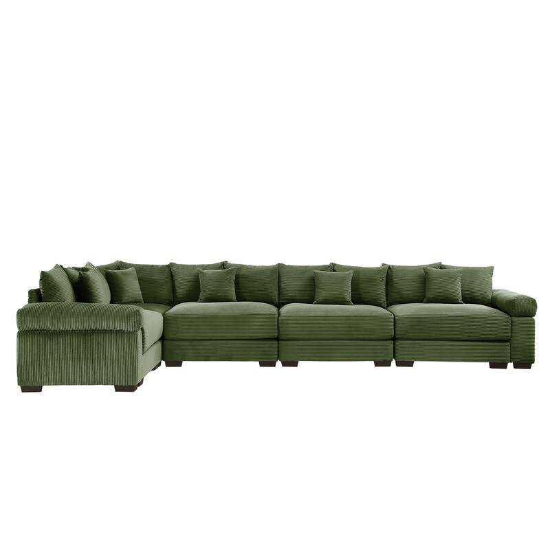 GDFStudio - Corduroy L-Shaped 5-Seater 154.6" Cloud Modular Sectional Couch