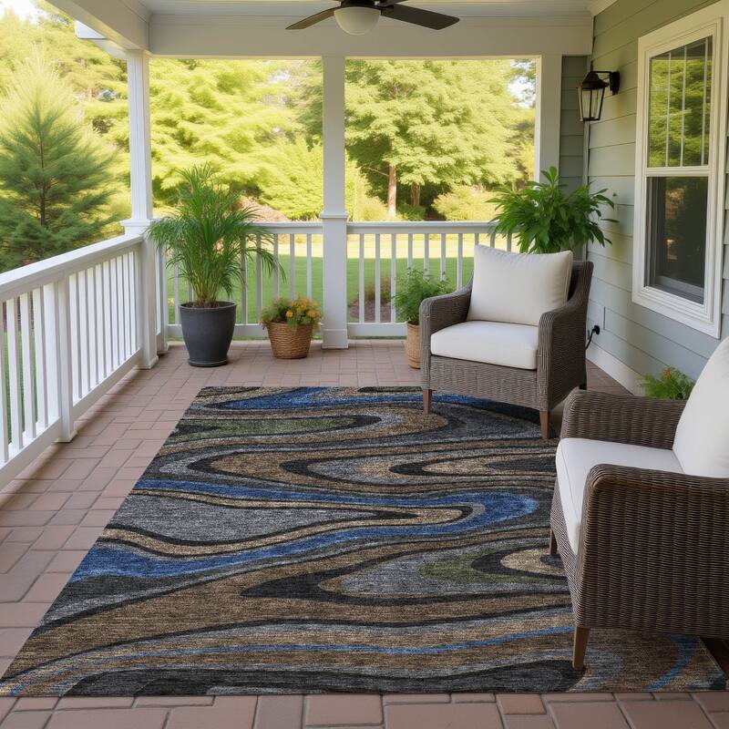 Machine Washable Indoor/ Outdoor Abstract Busey Chantille Rug - Black - 2'6" x 3'10"
