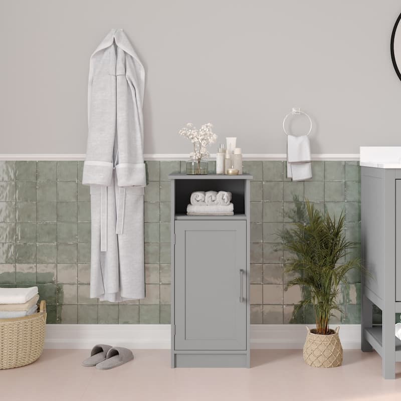 Floor Cabinet Storage Organizer with Magnetic Closure Door and Shelves - Gray
