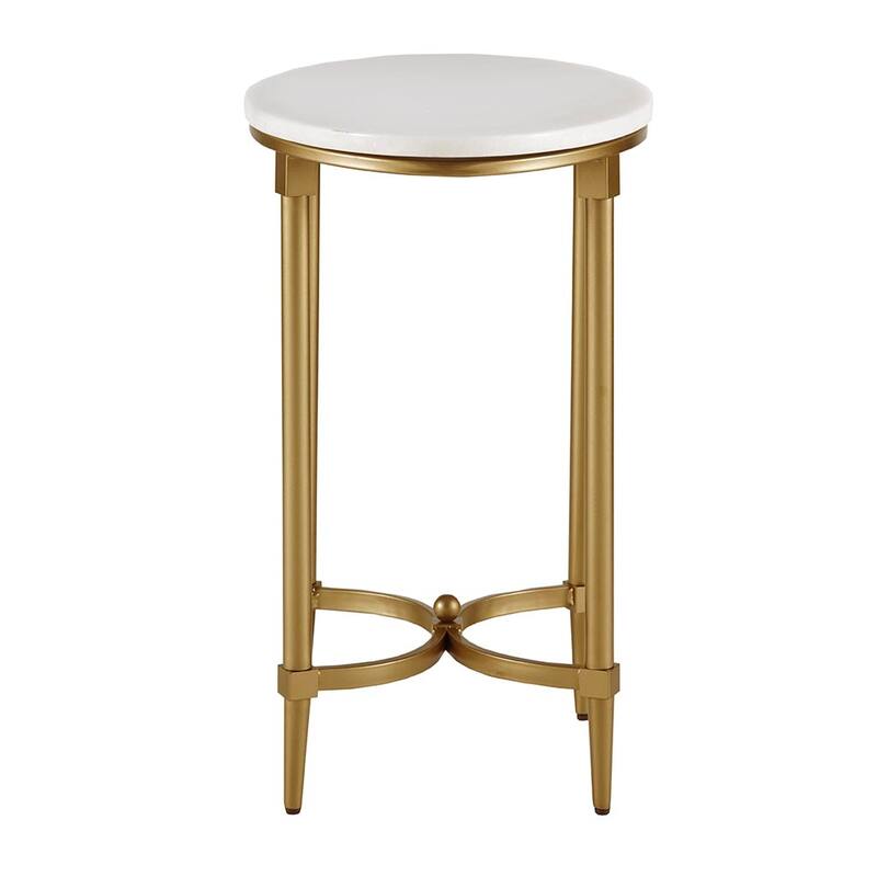 Modern Metal Frame End table with 4 Legs and White Marble Top - Gold - Marble