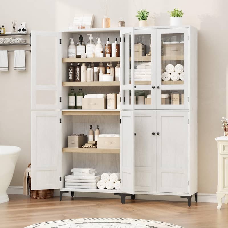 71" Tall Storage Cabinet, Kitchen Pantry Cabinet 5 Tier Bathroom Cabinet with 4 Doors Adjustable Shelves for Kitchen
