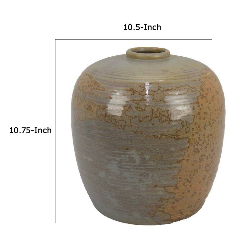 Simie Decorative Round Vase, Subtle Texture Brown Gray Ceramic 11 Inch