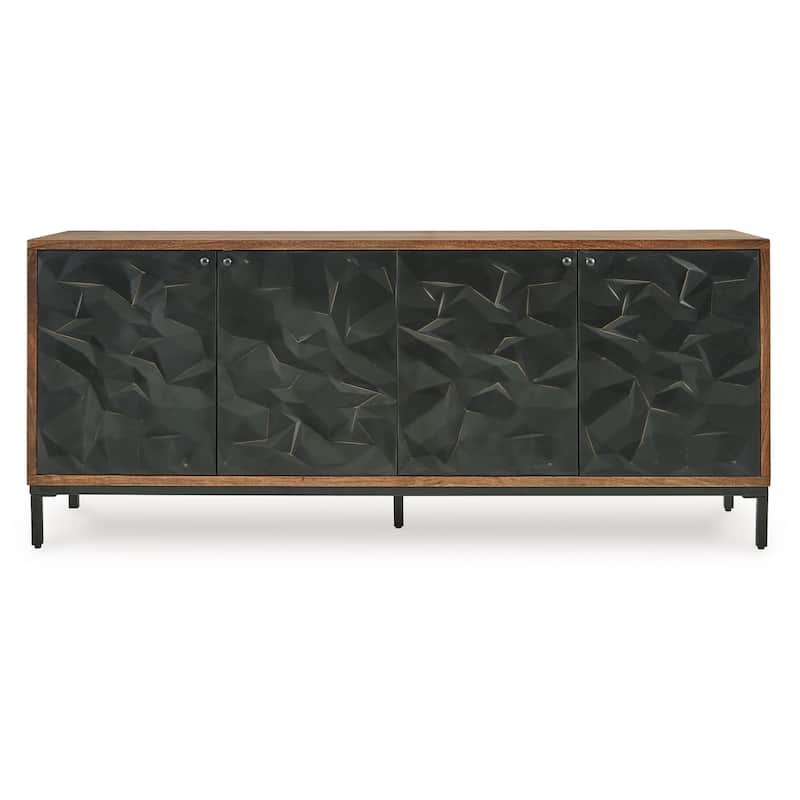 Anby Sideboard Console, 4 Doors, 2 Shelves, Black, Brown Wood 70 Inch