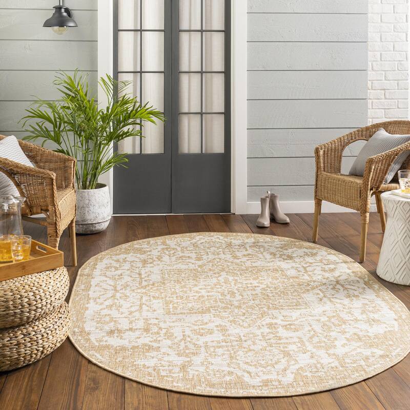 Livabliss Eagean Updated Traditional Medallion Indoor / OutdoorArea Rug