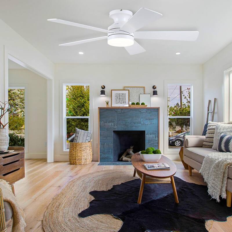 46 Inch Flush Mount Ceiling Fan with Light 5 Reversible Dual Side Blades for Bedroom,Living Room,Patio - 46 Inches