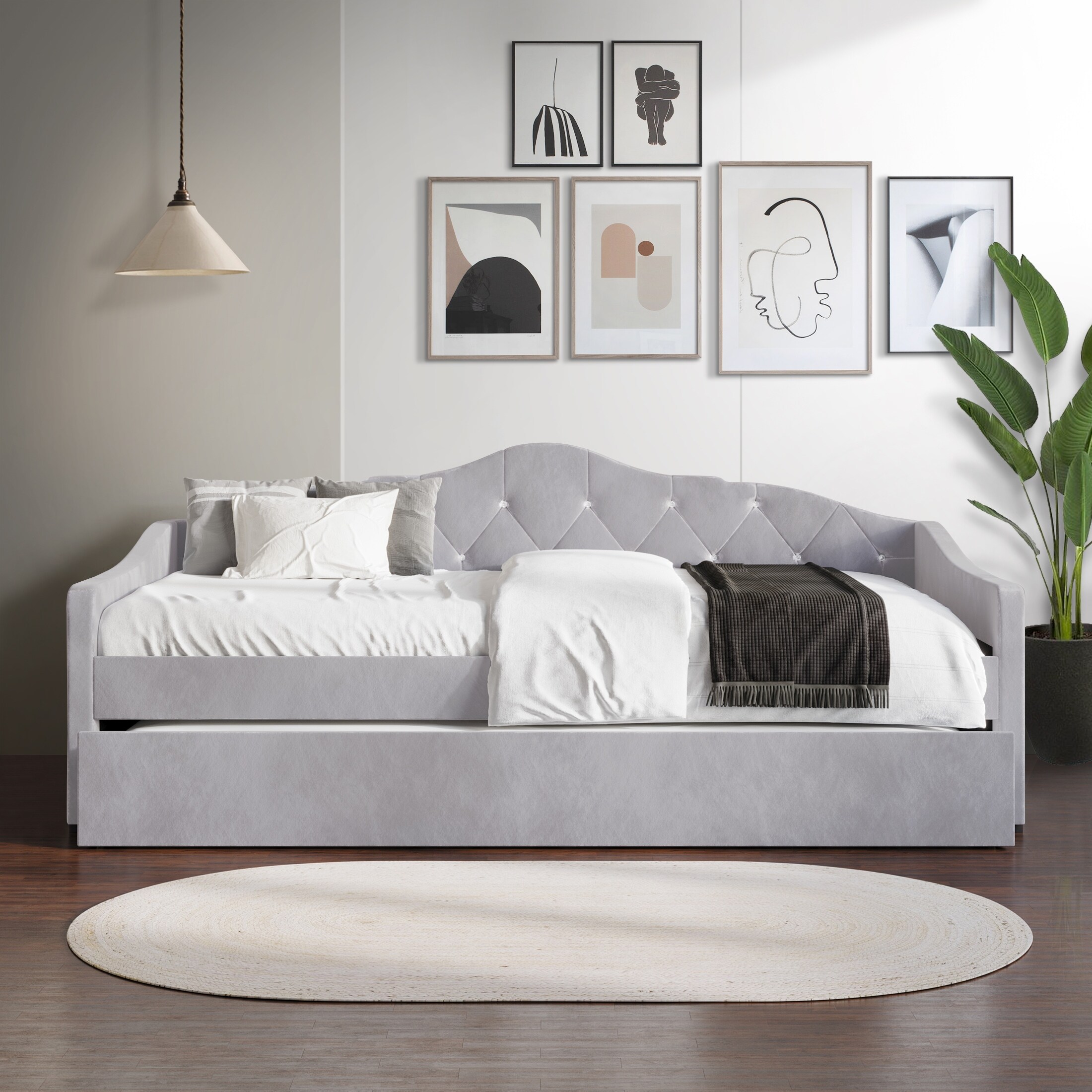 Baxton studio jona modern and contemporary transitional velvet outlet fabric upholstered and button tufted size daybed with trundle