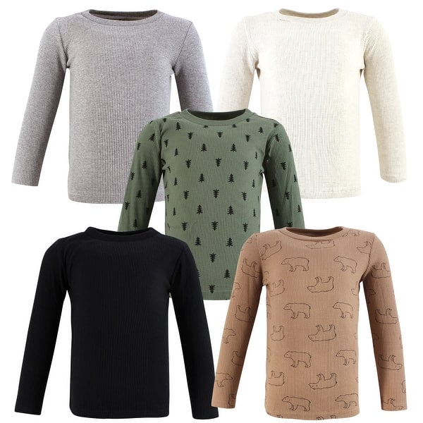slide 1 of 1, Hudson Baby Toddler Boy Thermal Long Sleeve Tees 5pk, Bear Tree 3T - Bear Tree