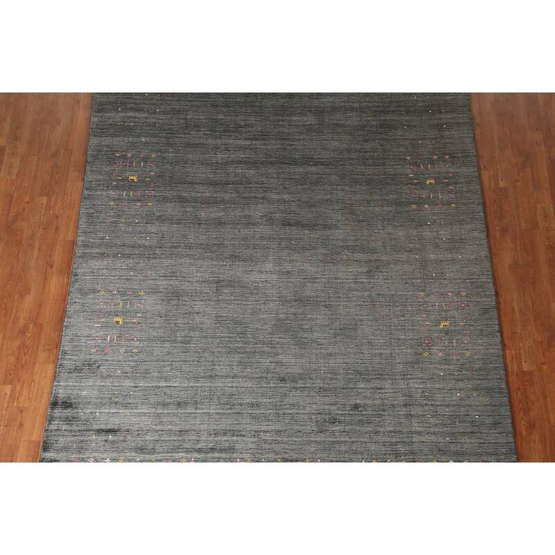 Grey Tribal Gabbeh Oriental Area Rug Handmade Silk Carpet - 6'8" x 9'2"
