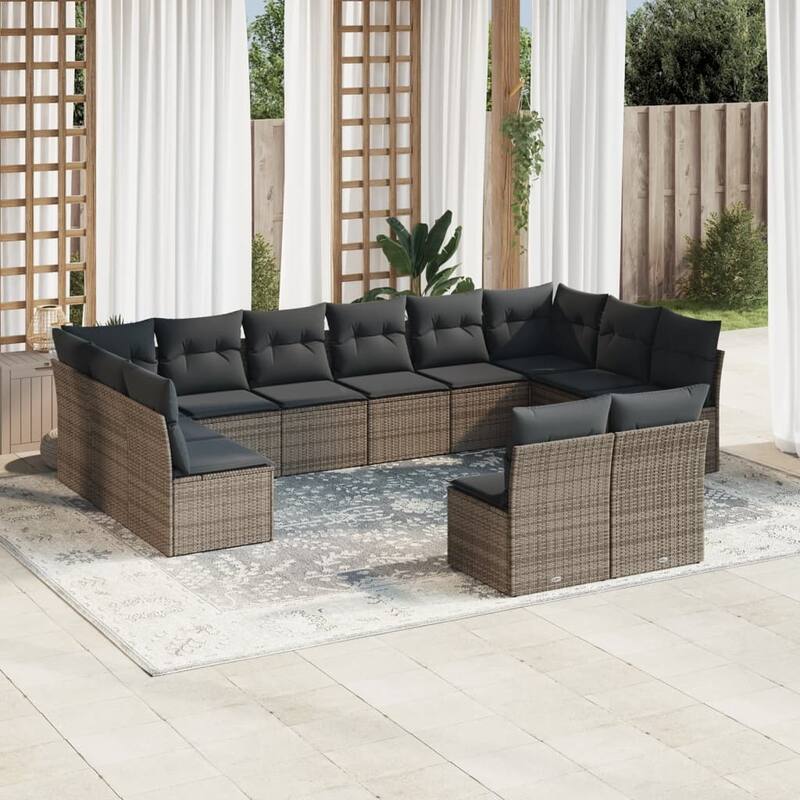 vidaXL Garden Sofa Set Grey PE rattan Large Adjustable Feet - 24.4 x 24.4 x 27.2