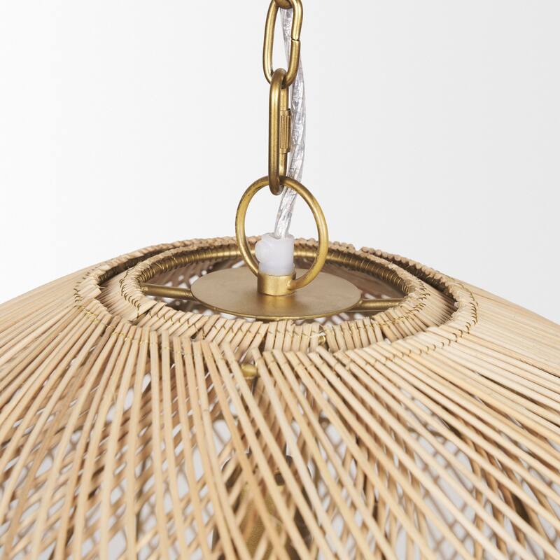 Thad 1-Light Natural Woven Rattan Dome Pendant - 24.5L x 24.5W x 14.5H