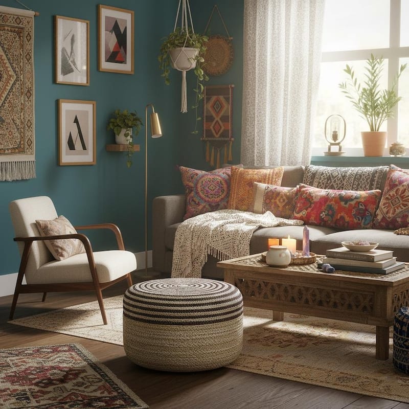 Made4Home Cera Natural Woven Ottoman Stool Multi-Function Accent Pouf