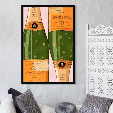 Oliver Gal 'Shiny Champagne' Drinks and Spirits Wall Art Framed Print Champagne - Green, Orange