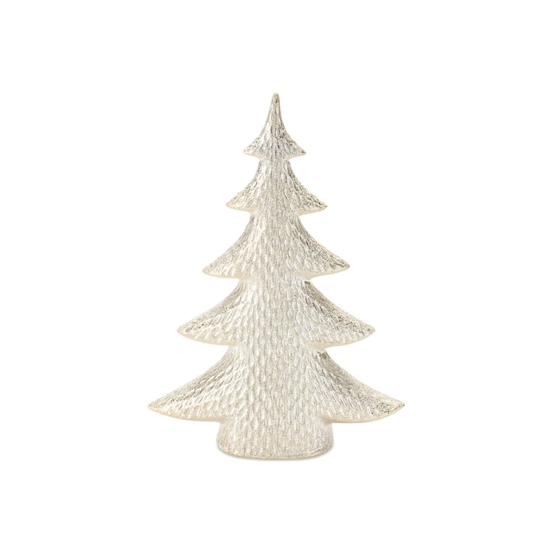 Gold Porcelain Notched Trees with Shimmer Finish for Tabletop Holiday Decor Set of 2 - 9.5” x 3.5” x 13.5” (L x W x H)